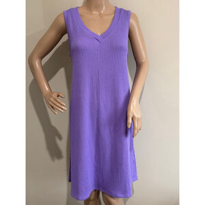 Women's Andree by Unit Purple Ribbed V-Neck Sleeveless A-line Dress S